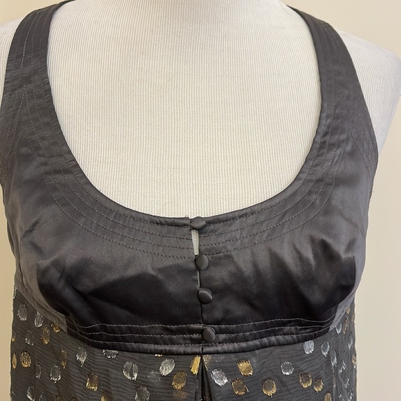 Rebecca Taylor Silk Top With Metallic Silver & Gold Polka Dots size 8 - Picture 2 of 7